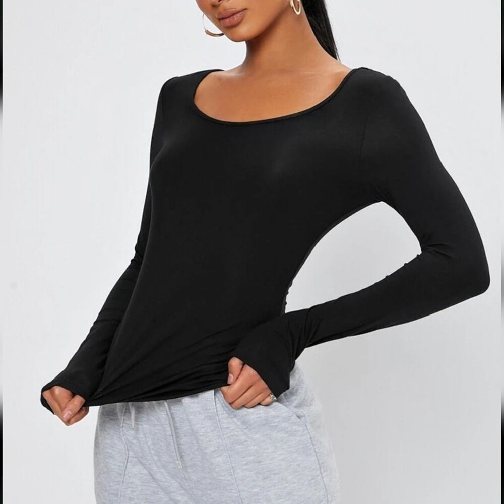 Shein tall solid scoop neck tee size Tall XL extra large black